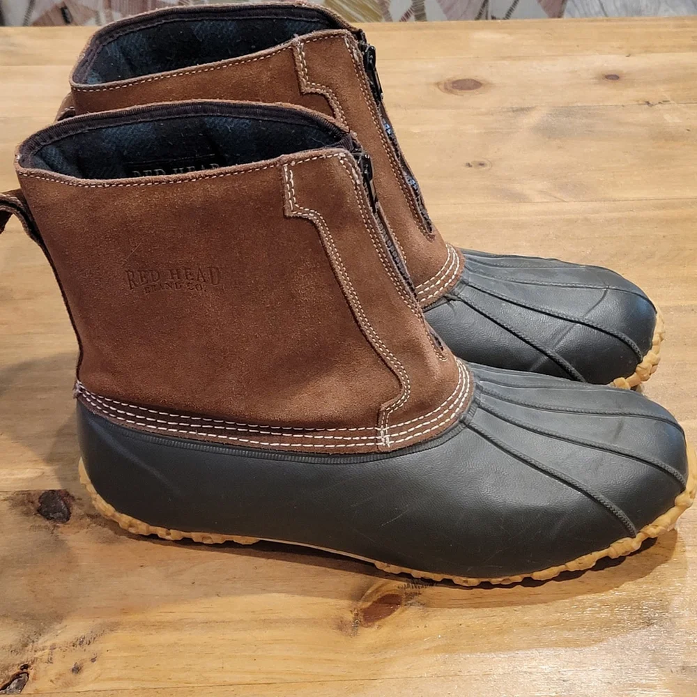 RedHead Mens Size 12 Duck Boots 200g Thinsulate Front Zip Leather Waterproof